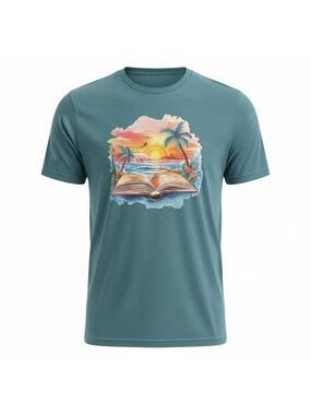 Bella+Canvas Books on the Beach Teal Graphic 100% Cotton Short Sleeve T